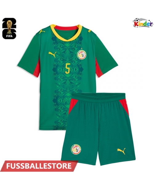 Günstige Senegal Idrissa Gueye #5 Auswärts Trikotsatzt Kinder WM 2026 Kurzarm (+ Kurze Hosen)